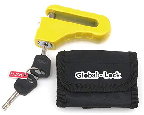 Global-Lock CLASSIC 10 Candado Disco Moto Antirrobo Pinza Disco pin de ø10mm Antirrobo Scooter Universal Seguridad, Bloqueo Disco Freno Moto + Funda