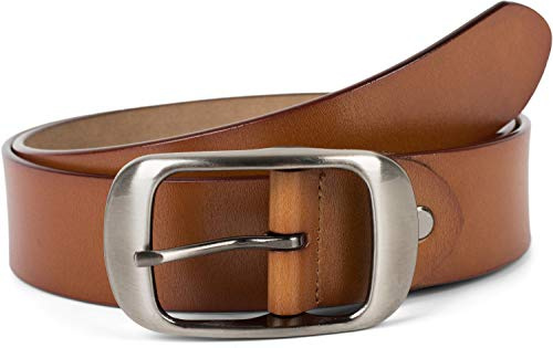 styleBREAKER Unisex Echtleder Gürtel Glänzendes Leder 37cm | Stufenlos kürzbar. Elegantes Accessoire aus Rindsleder für Anzug und Jeans. Gebürstete Einfachdornschließe, 5 Löcher.