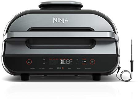 DOSNTO Ninja FG551 Foodi Smart XL 6-in-1 Indoor Grill with 4-Quart Air Fryer Roast Bake Dehydrate Broil and Leave-in Thermometer, with Extra Large Capacity, and a Stainless Steel Finish