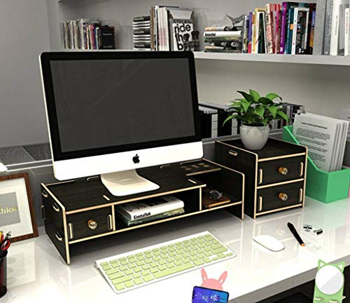 Monitorständer Holz Stabiler Computer Monitorständer Ergonomisches Mit Schubladen Mit Stauraum Trendy Bildschirmständer Für Heim Und Büro-schwarz