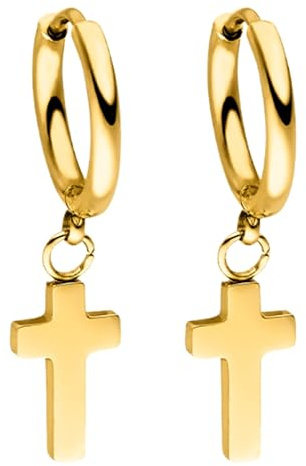 Purelei Cross Creole Ohrring (Gold), Damen Ohrringe aus langlebigem Edelstahl, Wasserfester Schmuck, 13.9 mm Durchmesser