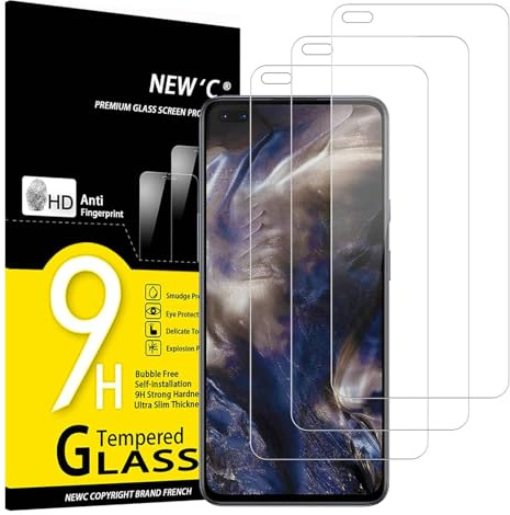 NEW'C 3 Pack, skärmskydd i glas för OnePlus Nord, bubbelfri, 9H hårdhet, 0,33 mm ultratransparent, ultrabeständigt härdat glas