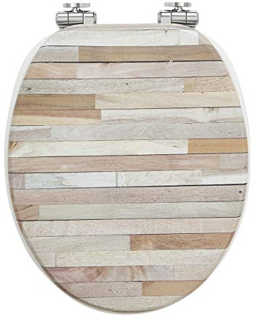 Wirquin 20723481 Abattant WC Woody Wall Blanc et Bois | MDF, frein de chute, charnières inox