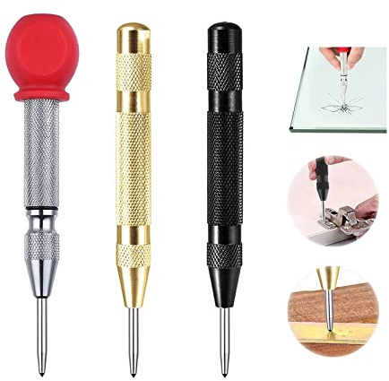 Körner Werkzeug Automatic Center Punch Automatische Center Bohrer Punch Metall Körner ​automatik Körner Center Hole Punch Tool Verstellbarem Körner Automatischer Bohrer，Gold,Schwarz,Silber，3pcs