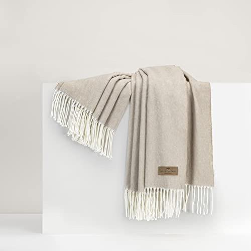 Lands Downunder Lightweight Luxury Herringbone Throw Blanket – Soft Woven Decorative Cotton Throw for Couch, 51” x 67”, Made in Italy (Dune – Warm Beige)