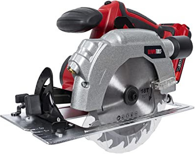 Olympia Tools X20S™ Circular Saw 20V 1 x 2.0Ah Li-ion Soft Grip Handle for Reduced Fatigue and Increased Control. There is Also a Handy Vacuum Port That enables Direct Connection to a dust Extractor