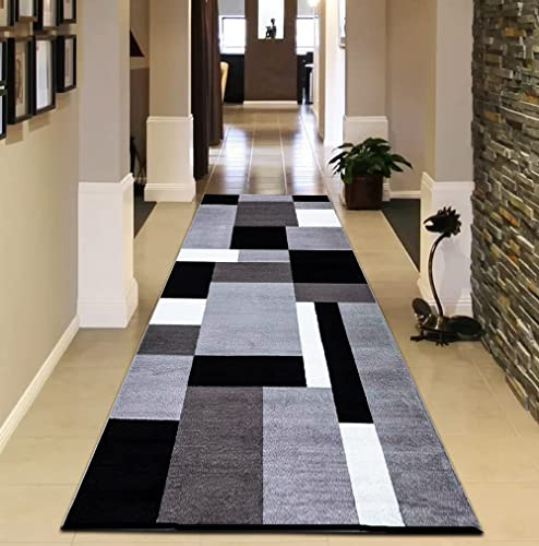 PHP Door Mats - Runner Rug Carpet Mat for Every Season Bedroom Living Room Hallway Kitchen Front Door Entrance Décor (Grey Black, 80x300cm -Large Area Rugs)