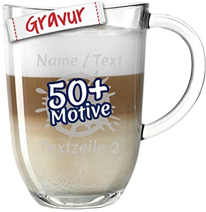 LEONARDO Glas-Tasse mit Gravur personalisiert/Namen +Motiv, Latte-Macchiato & Tee graviert, Kaffeebecher Geschenk zum Geburtstag, Jahrestag für Frauen Männer/Mama Papa (Napoli, 380 ml)