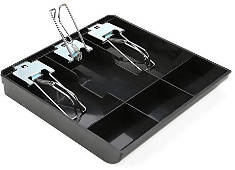 Kassenbox Register ABS Kassenschublade, Kasseneinsatz Ersatz 24,5 X 24,5 X 3,5 cm Kassierer Geldkasette, Drei Box mit Metallclip(Schwarz)