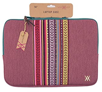 VAMVAM by Wondee Laptophülle bis 35,6 cm Laptoptasche 14 Zoll - 13 Zoll, Kirsche mit dekorativem Streifen, Farben, gepolstert und verstärkt mit Reißverschluss