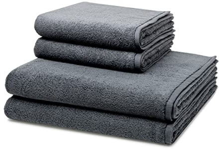 Ross - 4 teiliges Frottier-Set - Sensual Skin (2 X Handtuch 2 X Duschtuch im Set) - 500 g/m2 - Baumwolle - Walkfrottee - saugstark - weich und flauschig - Anthrazit