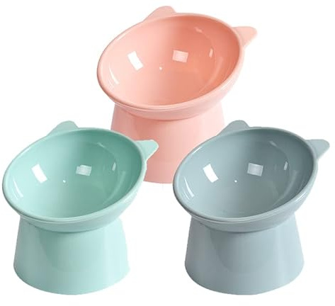 3 Stück Erhöhter Katzennapf, Erhöhte Katzennäpfe mit Standfuß Gekippt, Anti-Kotz-Katzenfressnapf Ergonomische Katzenfressnäpfe Katzennahrung Wasserschüssel Katzenschüsseln 15° Gekippter Katzennapf