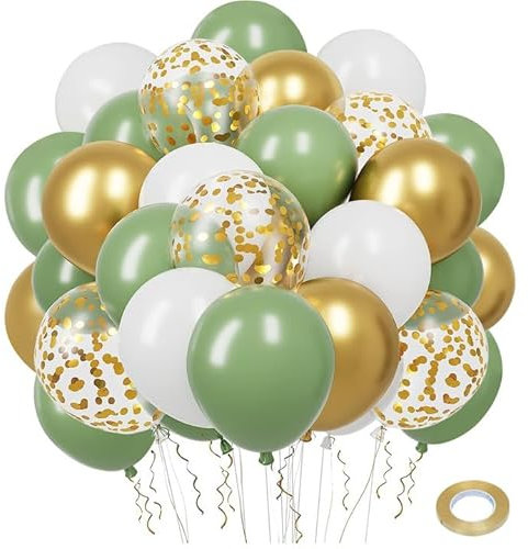Ballons Anniversaire Vert Or,50 Pcs Ballons Rétro Verts Et Or Blanc Confettis Ballon Mariage,Ballon Vert Sauge Pour Décoration Anniversaire,Mariage, Baby Shower Decoration Bapteme Garcon, 12 Pouces