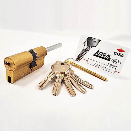 CISA 10A3S71200000C5, Cilindro Europeo Astral S, Ottone Smerigliato, 35/30 mm; Predisposto per Montaggio Pomolo, Gambo Accorciabile