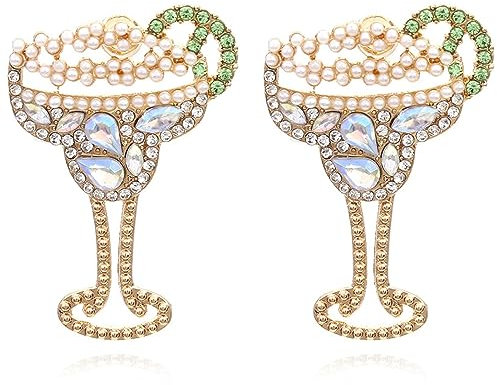 Champagne Earrings for Womens Beaded Champagne Bottle Earrings Margarita Earrings Tequila Earrings Crystal Wine Glass Dangle Earrings Party Celebration Jewelry Gifts (F)