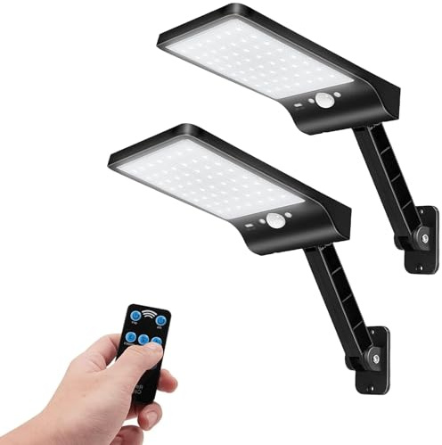 COLBOR Lampada Solare da Esterno SL56 LED con Sensore di Movimento (Nero) | Luce Solare 3 Modalità, IP65 Impermeabile, 2200mAh, Faretto Solare Potenti con Telecomando per Giardino, Garage e Patio