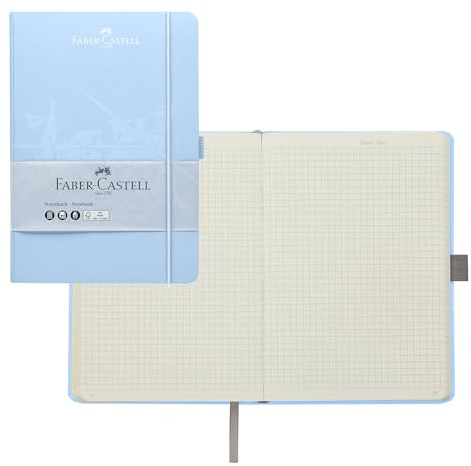 Faber-Castell 44358 - Notizbuch DIN A5 himmelblau, kariert, 100 g/m², 194 Seiten FSC-Mix Papier, 145 x 210 mm | Kariertes Notizbuch mit 194 Seiten und 100 g/m² FSC-Mix Papier für Büro, Studium und Alltag