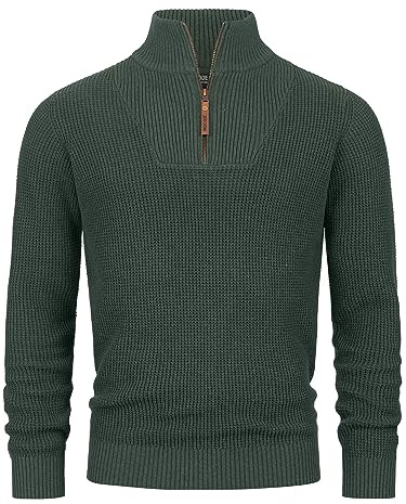 Indicode Herren INYassip Strickpullover mit Stehkragen und Reißverschluss | Klassischer Pullover für elegante und legere Outfits, Strickpullover, Herrenpullover, Freizeitpullover, Troyer für Männer