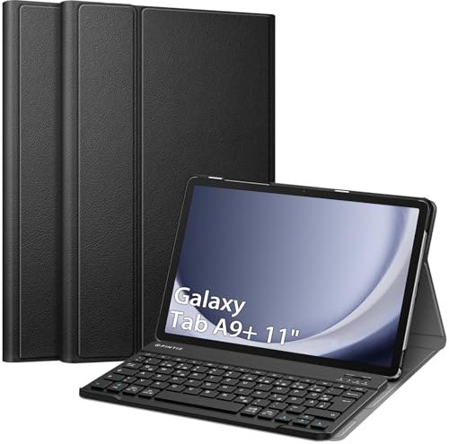 FINTIE Tastatur Hülle für Samsung Galaxy Tab A11+ Plus 11 2025 / Tab A9+ Plus 11 Zoll 2023 Tablet, Keyboard Cover mit Magnetisch Abnehmbarer Deutscher Bluetooth Tastatur, Schwarz