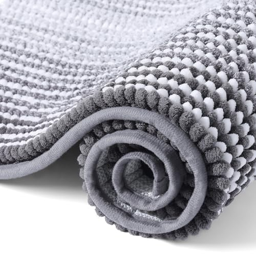 OLANLY Chenille Badezimmerteppich Weich Saugfähige Badematte rutschfest Badteppich Mikrofaser Badvorleger Waschbar Duschvorleger für Badezimmer - 40 x 60 cm, Grau