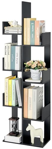 FAVOOSTY Bücherregal mit 7 Ebenen, mit 8 Bücherregalen, bodenstehendes, Ausstellungsregal für Bücher, CDs, Pflanzen, Holz-Bücherregal für kleine Räume, Büro