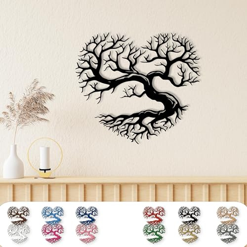 Namofactur Love-Baum-Holz-Wandtattoo in Herzform als Wanddeko für Paare | In verschiedenen Farben wählbar und mit Befestigungsmaterial zur Montage – romantischer Blickfang für Wohn- oder Schlafzimmer