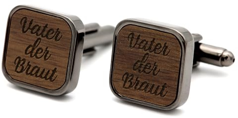 NaturSchatulle Manschettenknöpfe Herren Holz mit Gravur 1 Paar Schwarze Manschettenknopf Eckig Hochzeit Anzug Männer Cufflinks for Men