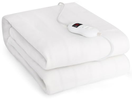 COSTWAY Electric Blanket, Heated Underblanket Bed Warmer with Single/Dual Control, 8 Heat Settings, Timer & Overheat Protection, Machine Washable Fitted Heated Mattress Pad Cover (Double-190x135cm)
