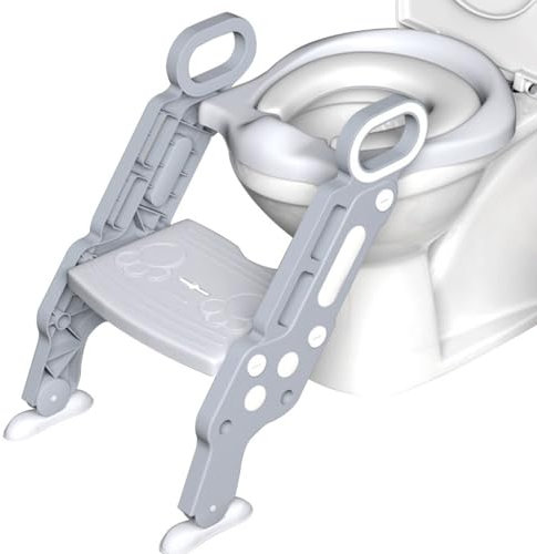Toilettensitz Mit Treppe Fur Madchen Süß Und Interessant Toilettentrainer Mit Treppe Für Jungs, Einstellbar Toiletten-Trainer Mit Spritzschutz, Faltbar, Nimmt Weniger Platz Ein (Color : Grigio, S :