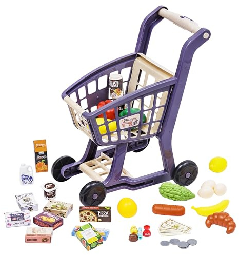 Baroni Toys Carro de Compras Juguetes Infantil, Carrito Niños Interactivo con Sonidos Realistas y 41 Objetos, Juguete Educativo para Niños de 3 a 7 años