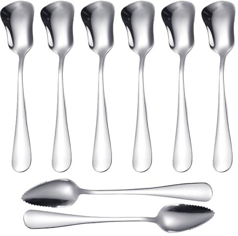 Juego de 6 cucharas de hielo, 2 espátulas de barro, cucharas de helado, cucharas de acero inoxidable con mango largo, cucharas de helado cónico, cucharas de salsa de cocina, cucharas mezcladoras de