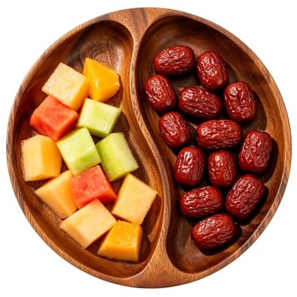 Dekoschale Salatschüssel aus Akazienholz Holzschale 2 Fächer L 26cm | Obstschale Holz Längliches Deko Brett Serviertablett Tischdekoration Holzablage Schlüssel Schale für Obst Salate Dip