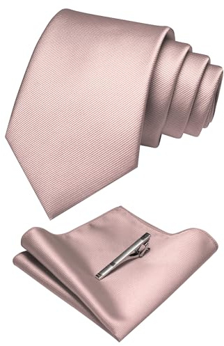 RBOCOTT Rose Gold Silk Tie and Pocket Square, Necktie Tie Clip Set for Men (85)