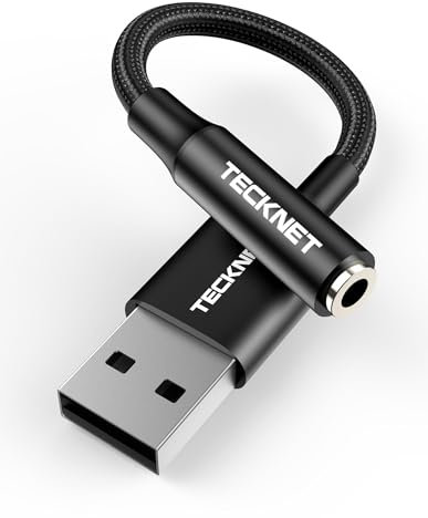 TECKNET USB to 3.5mm Jack Audio Adapter, 2 in 1 USB Sound Card, Aluminum Alloy Shell, Nylon Braided Design Sound, Easy Setup, Compatible with PC, Laptop, PS5, PS4, Switch, Mac, Windows, Linux