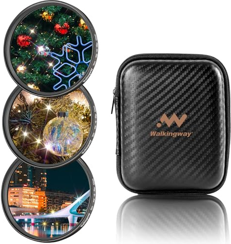 Walking Way Sternfilter 55mm Star Filterset 4 Punkte, 6 Punkte, 8 Punkte mit Filtertasche Sternenfilter Set Star Lens Filter 3 Pack Kamera Filter Stern Effektfilter Fotografie