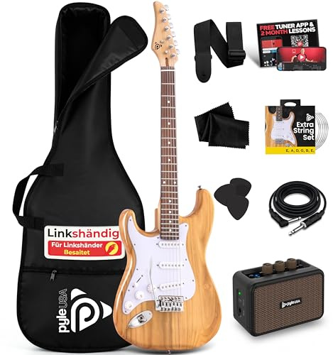Pyle Chitarra Elettrica 99 cm con Amplificatore 5W, Custodia, Plettri, Guitar Corde di Ricambio e Cinghia, Kit Chitarra ST-Style per Principianti, 22 Tasti, Blu