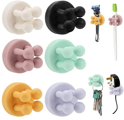 6 Stück Silicone Toothbrush Zahnbürstenhalter Rasiererhalter, Toothbrush Holder Ohne Bohren, Zahnbürstenhalter Wand Multifunktions-Haken Zahnbürstenhalterung selbstklebend für Bad Küche Wohnzimmer