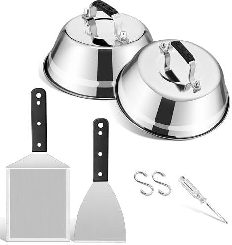 Joyfair Smash Burger Set, Edelstahl Grillbesteck Set mit 2 Burgerglocke und 2 Grillspachtel, Grill BBQ Plancha Zubehör für Außen & Innen, Camping- und Grillfreunde