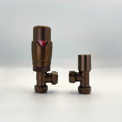 Lux Heat Angled Brushed Bronze Thermostatic Radiator Valve (TRV) Set