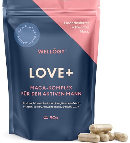 Wellogy Maca Kapseln hochdosiert 20:1 Extrakt mit L Arginin, Tribulus Terrestris, Ginseng, Cordyceps, Safran, Zink, Selen - 90 Kapseln