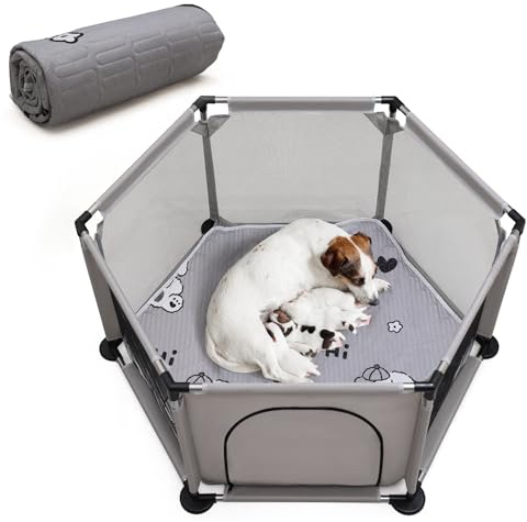 Caja de colocación baja hexagonal + alfombra para perros de gran tamaño, suministros esenciales para cachorros, 122 x 65 cm