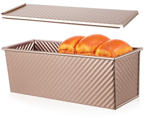 iplusmile Vintage Rectangular Loaf Pan for Baking Bread with Lid, Made of Carbon Steel with Bottom Vent Holes, Offering Stable Performance and Even Heat Distribution for Kitchen Baking
