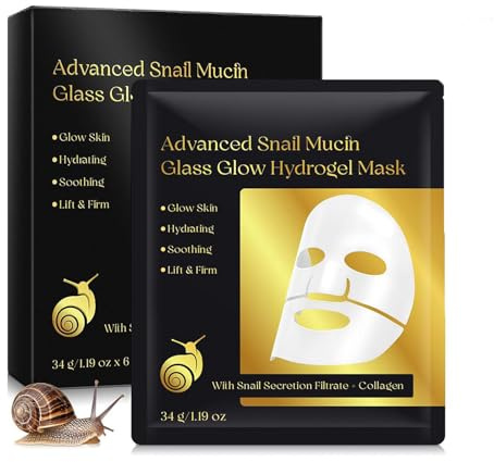 6PCS Masque Collagène à Mucine d'Escargot Hydratant Pour le Visage Masque en Tissu avec Acide Hyaluronique Anti Rides Anti Vieillissement Soin Quotidien Ultra Hydratant pour Peau Sèche et Sensible