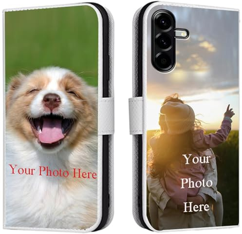 FortiCase Personalisierte Hülle für Samsung Galaxy S25,Flip Leder Hülle Kartenfach Standfunktion Case,mit Eigenem Foto Bild Text Personalisiert Handyhülle - White-LN4