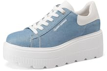 QUEEN HELENA Zapatillas de deporte de plataforma altas con cuña Casual Mujer X32-11, Azul vaquero., 37 EU