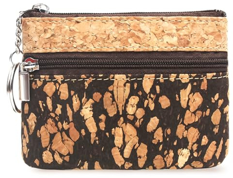 boshiho Kork Mini Schlüsseletui Damen - Vegane Schlüsseltasche Klein, Mini Änderungstasche Münzgeldbörse für unterwegs,Geschenke, Muttertag, Shopping (Brown