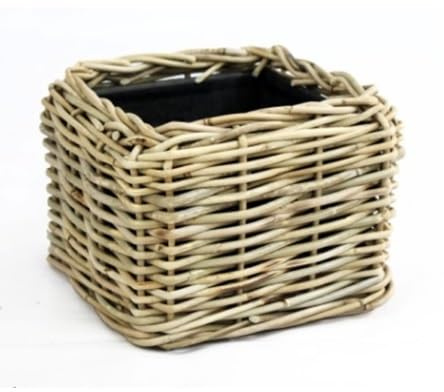 Klocke Dekorationsbedarf Rattan Pflanzkorb/Pflanzgefäß – Eckig mit praktischem Einsatz (⌀ 31x31 cm H 24 cm)