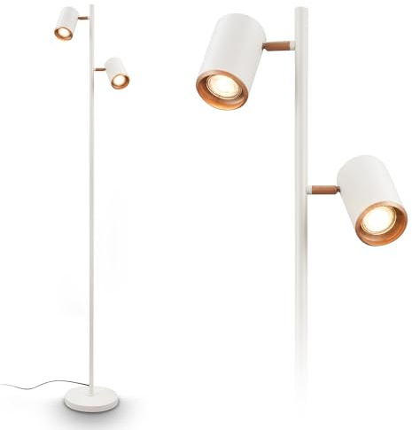 BRILONER - Stehlampe mit Kabelschalter, schwenkbare Spotköpfe, 2x GU10 Fassung, Leselampe, Wohnzimmerlampe, Schlafzimmer Deko, Deckenfluter, Standleuchte, Stehleuchte, 22x159,5cm, Hellgrau-Coffee