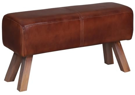 Marrakesch Vintage Sitzbank Schuhbank aus Leder 85cm groß | Industrial Turnbock Bank Lederbank Braun als Schlafzimmer oder Flur Deko | Retro Polsterbank mit Holzbeinen Adenike als Sitzgelegenheit