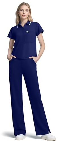 Dvoliaw Women's Scrubs Set - Polo Zip Scrub Top & Straight Leg Pants with Multiple Pockets, Stretchy Comfortable Scrubs for Women